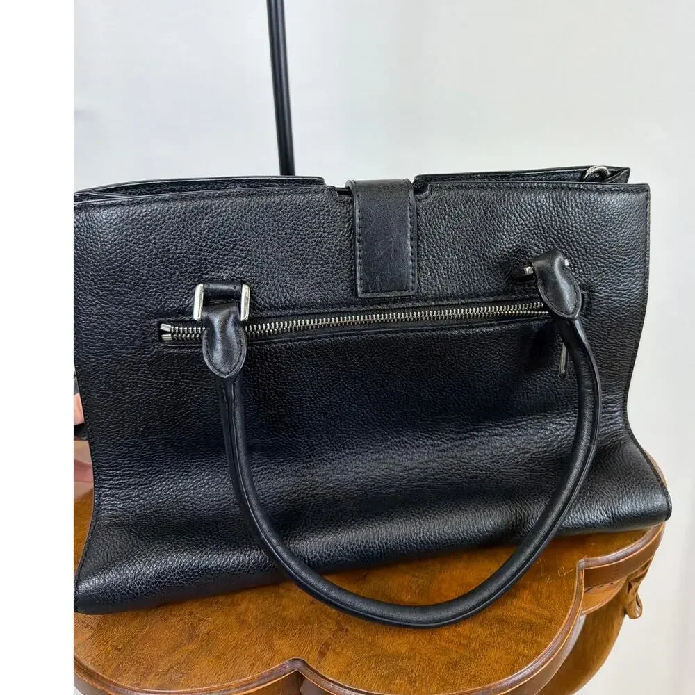 Michael Kors Black Pebble Leather Double Handle Large Outer Pocket Zip Tote Bag